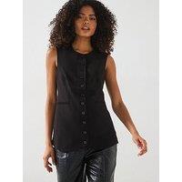 Pieces Round Neck Waistcoat - Black