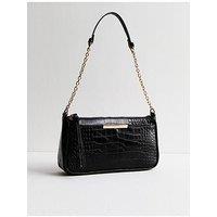 New Look Black Crocodile Effect Faux Leather Shoulder Bag