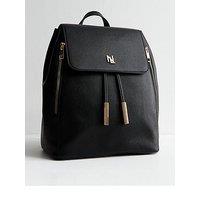 New Look Black Logo Plaque Faux Leather Backpack