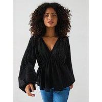 Vila V Neck Lace Detail Blouse - Black