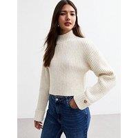 New Look Ribbed High Neck Jumper - Cream