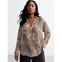 New Look Curves Brown Leopard Crepe Shirt - Print