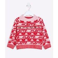 River Island Mini Mini Girl Merry Lips Fairisle Christmas Jumper - Pink