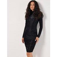 Apricot Animal Jacquard Ruched Bodycon Dress