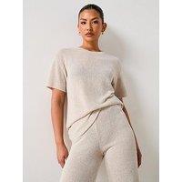 V By Very Knit Oversize Co-Ord T-Shirt - Neutral