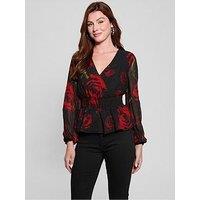 Guess Mishka Rose Print Chiffon Blouse - Black