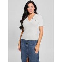 Guess Paula Short Sleeve Ribbed Polo Top - White