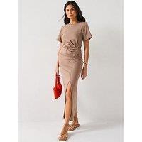 V By Very Ruched Side Jersey Maxi Dress - Brown