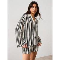 V By Very Knit Stripe Long Sleeve Co-Ord Top - Monochrome