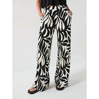 Everyday High Waisted Wide Leg Trousers - Mono Palm Print