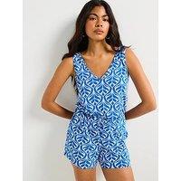 Everyday V Neck Playsuit - Blue Leaf