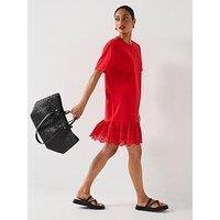 Everyday Broderie Hem Mini Dress - Red