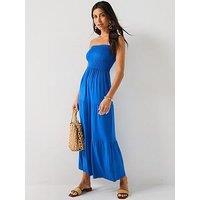 Everyday Shirred Bandeau Tiered Maxi Dress - Blue