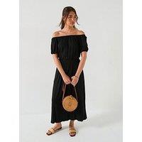 Everyday Bardot Tiered Midaxi Dress - Black