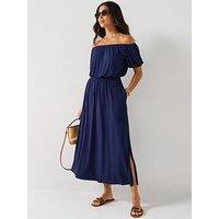 Everyday Bardot Tiered Midaxi Dress - Navy