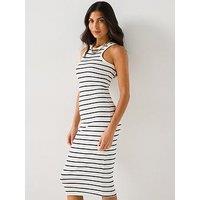 Everyday Rib Midaxi Dress Stripe - Black/White