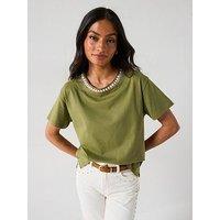 V By Very Blanket Stitch T-Shirt - Khaki