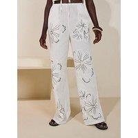V By Very Embroidered Wide Leg Trouser Co-Ord - White