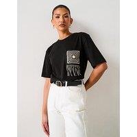 V By Very Crochet Pocket T-Shirt - Black