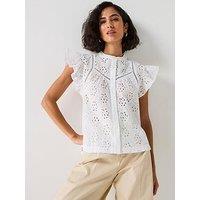 V By Very Broderie Front Button Up Top - White