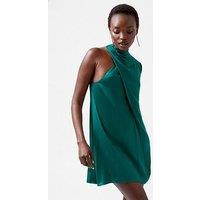 French Connection Satin Asymmetric Long Sleeve Mini Dress