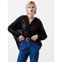 French Connection Long Sleeve V-Neck Patterned Shirt - Black