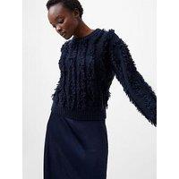 French Connection Long Sleeve Crew Neck Knit Jumper With Fringed Stripes - Blue