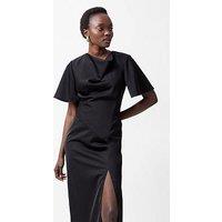 French Connection Asymmetric Satin Dress With Flared Sleeves - Black
