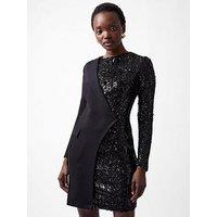 French Connection Asymmetric Sequin Jersey Blazer Dress - Black