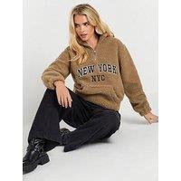 Pixiegirl Petite Nyc Half Zip Fleece Jacket - Brown