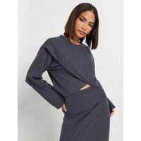 Pixiegirl Petite Rib Cross Over Top - Grey