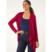 Roman Waterfall Front Jersey Knit Cardigan - Red