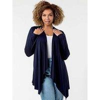 Roman Curve Waterfall Front Jersey Cardigan - Navy