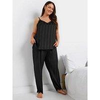 Yours Curve Lace Stripe Satin Cami Set