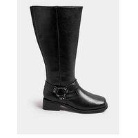 Yours Extra Wide Fit Harness Detail Knee Boot - Black