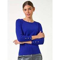 Roman Diamante Button Scallop Edge Jumper - Royal Blue