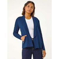 Roman Zip Detail Collared Cardigan - Petrol Blue