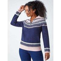 Roman Petite Fairisle Zip Detail Jumper - Navy