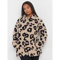 Yours Curve Borg Teddy Fleece Jacket - Brown