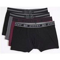 River Island Japanese 4 Pack Waistband Trunks - Black