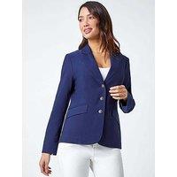 Roman Button Detail Stretch Blazer - Navy