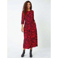 Roman Paisley Print Pocket Midi Stretch Dress - Red