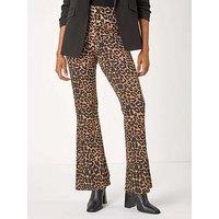 Roman Animal Print Flare Stretch Trouser - Natural