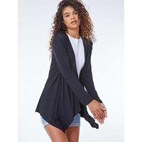 Roman Waterfall Front Jersey Cardigan - Black
