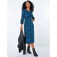 Roman Petite Zebra Print Midi Dress - Teal