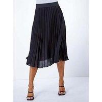 Roman Petite Pleated Elastic Waist Midi Skirt - Black