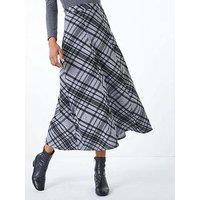 Roman Elastic Waist Check Print Stretch Skirt - Grey