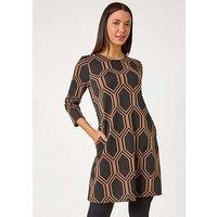 Roman Geometric Jacquard Stretch Dress - Tan