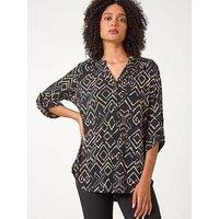 Roman Abstract Print Stretch Jersey Shirt - Black