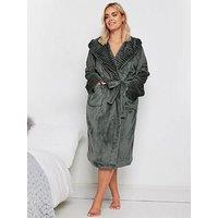 Yours Curve Rib Trim Hooded Robe - Grey